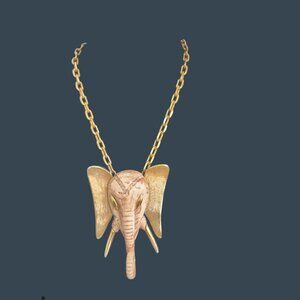 Vintage Large Luca Razza Elephant Head Pendant Necklace With Chain